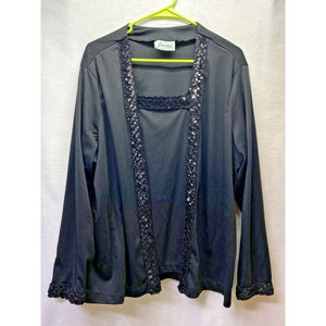 Joanna Blouse Size Large Black Attached 2 Piece Sequins Dressy Wedding Party